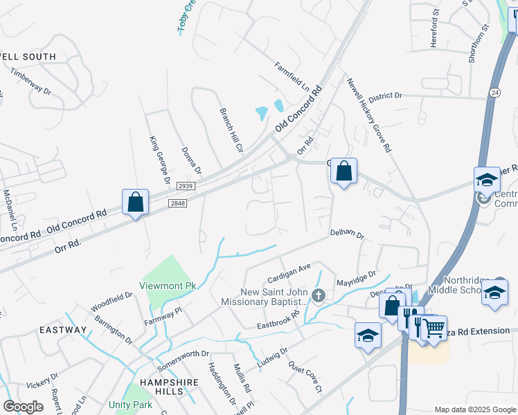map of restaurants, bars, coffee shops, grocery stores, and more near 1733 University Commercial Place in Charlotte