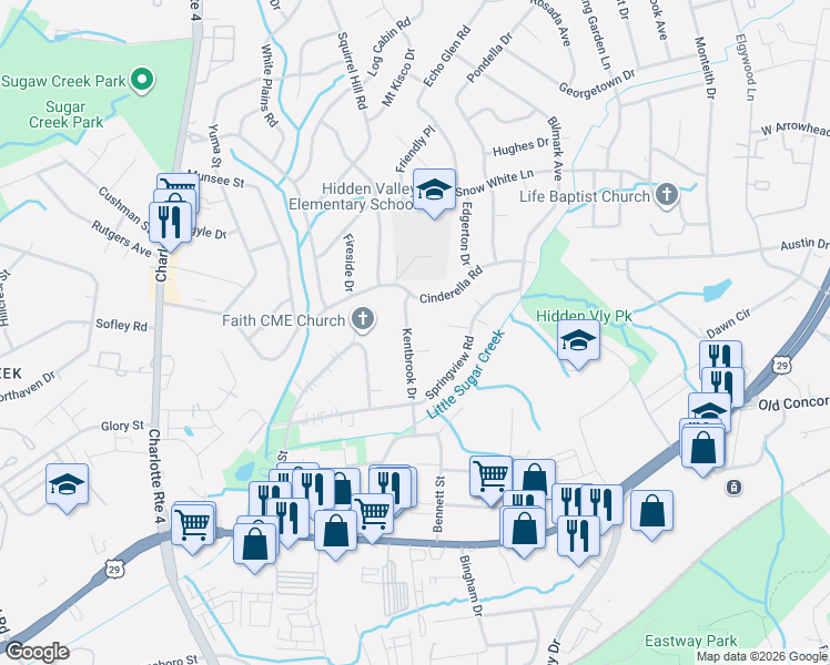 map of restaurants, bars, coffee shops, grocery stores, and more near 619 Kentbrook Drive in Charlotte