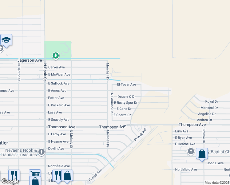 map of restaurants, bars, coffee shops, grocery stores, and more near 3270 East Ames Avenue in Kingman