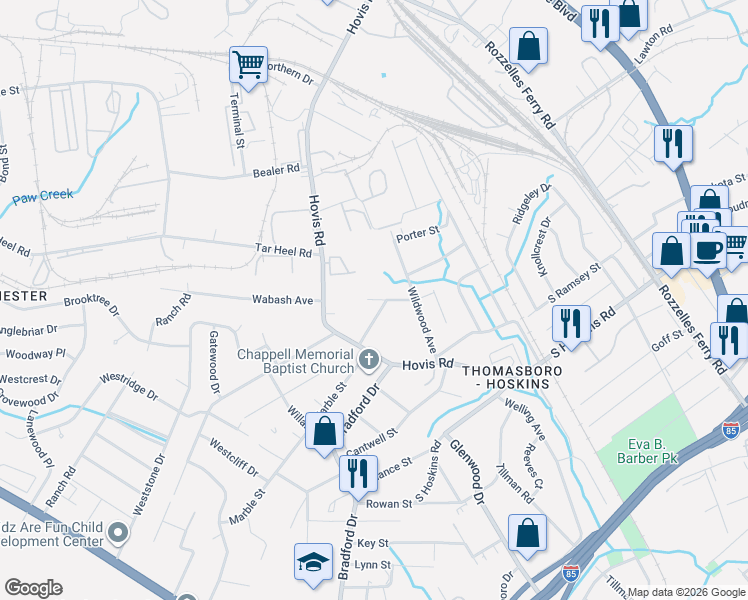 map of restaurants, bars, coffee shops, grocery stores, and more near in Charlotte