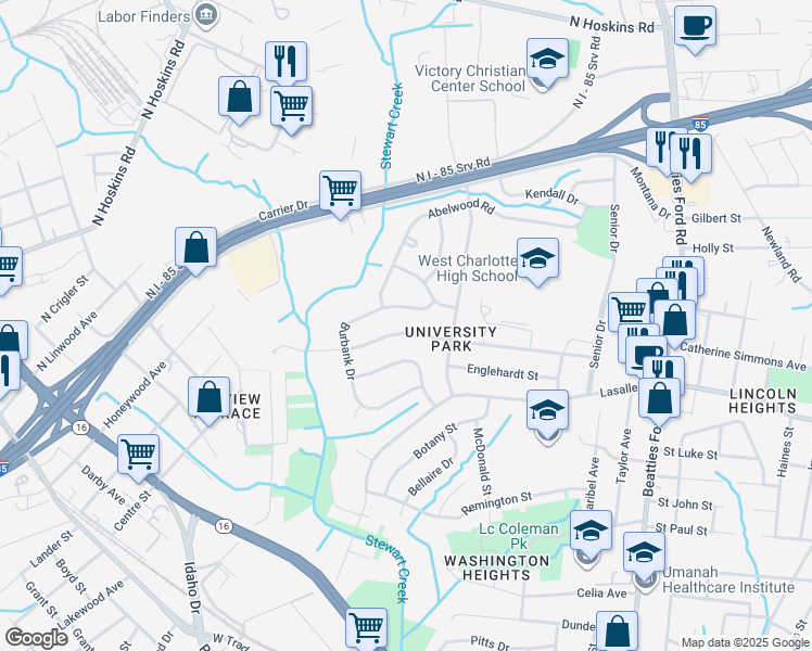 map of restaurants, bars, coffee shops, grocery stores, and more near 2844 Southwest Blvd in Charlotte