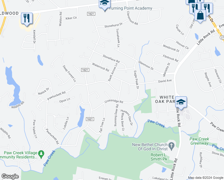 map of restaurants, bars, coffee shops, grocery stores, and more near 6919 Pawtuckett Road in Charlotte