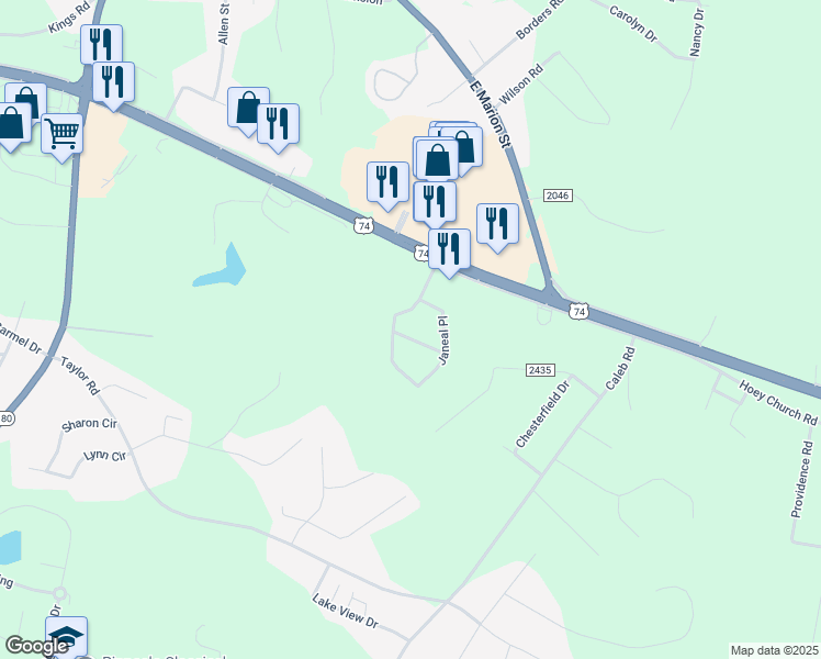map of restaurants, bars, coffee shops, grocery stores, and more near 1003 West Kelly Lane in Shelby