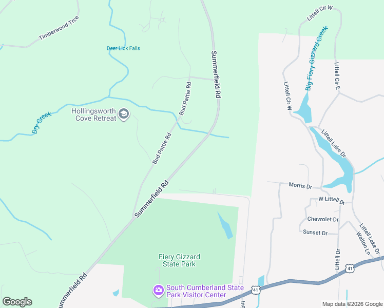 map of restaurants, bars, coffee shops, grocery stores, and more near Summerfield Road in Monteagle