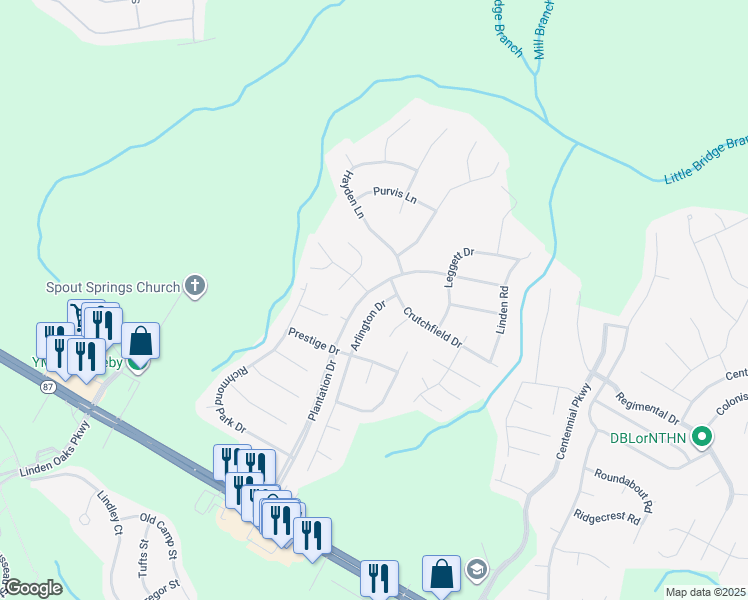map of restaurants, bars, coffee shops, grocery stores, and more near 445 Arlington Drive in Cameron