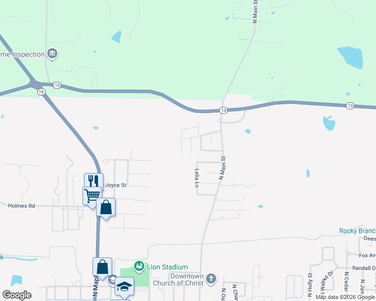 map of restaurants, bars, coffee shops, grocery stores, and more near 122 Autumn Cove in Searcy