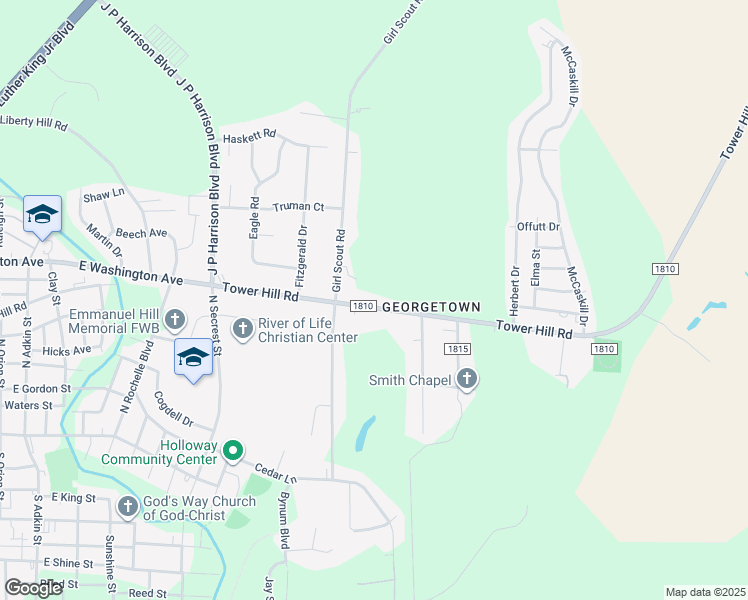 map of restaurants, bars, coffee shops, grocery stores, and more near 2108 Tower Hill Road in Kinston