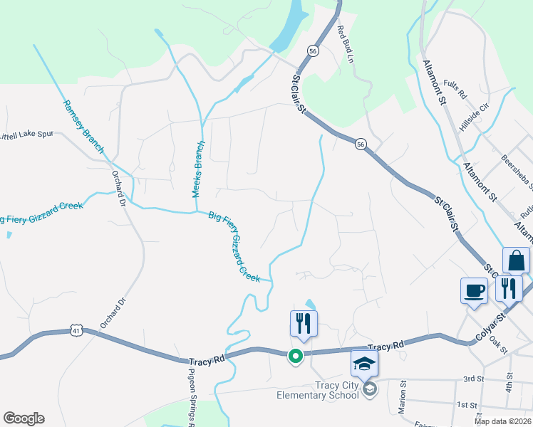 map of restaurants, bars, coffee shops, grocery stores, and more near 61 Sunset Drive in Tracy City