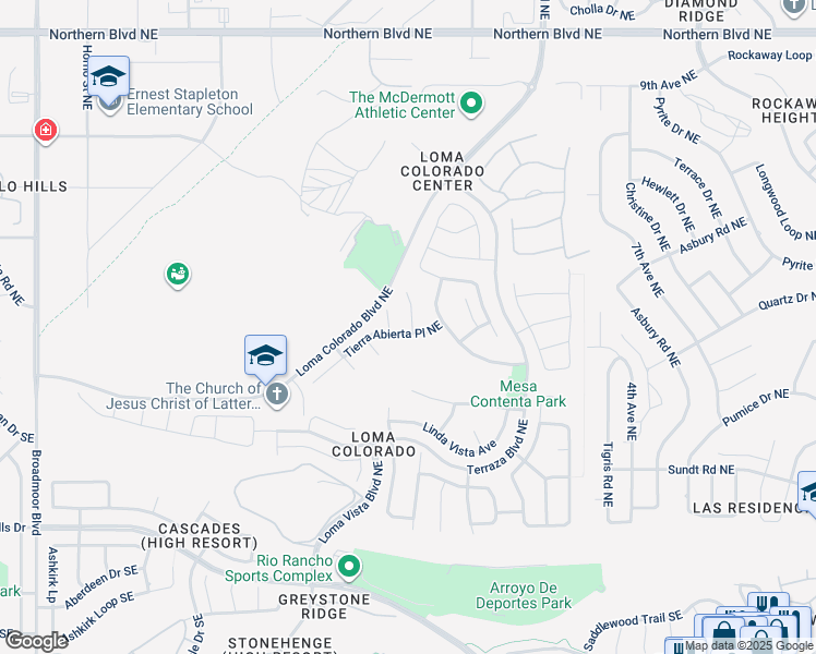 map of restaurants, bars, coffee shops, grocery stores, and more near 3717 Tierra Abierta Place Northeast in Rio Rancho