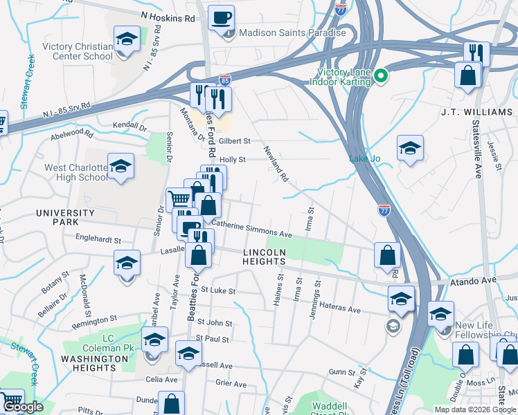 map of restaurants, bars, coffee shops, grocery stores, and more near 2228 Augusta Street in Charlotte
