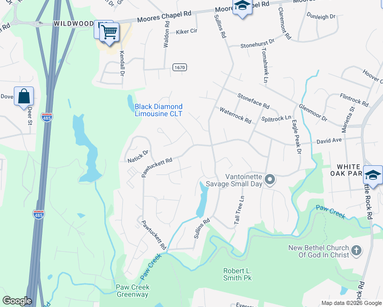 map of restaurants, bars, coffee shops, grocery stores, and more near 7311 Pawtuckett Rd in Charlotte