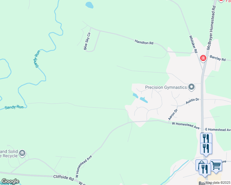 map of restaurants, bars, coffee shops, grocery stores, and more near 110 Clearwater Road in Shelby