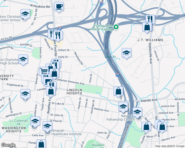 map of restaurants, bars, coffee shops, grocery stores, and more near 1914 Newland Road in Charlotte