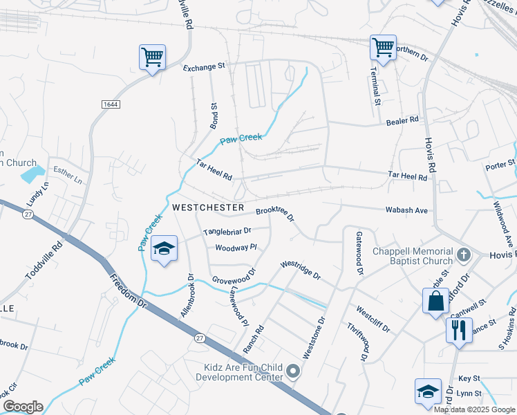 map of restaurants, bars, coffee shops, grocery stores, and more near 4714 Brooktree Drive in Charlotte