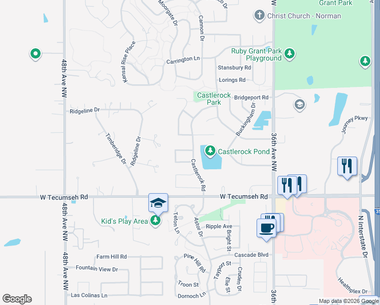 map of restaurants, bars, coffee shops, grocery stores, and more near 4000 Stonehurst Street in Norman
