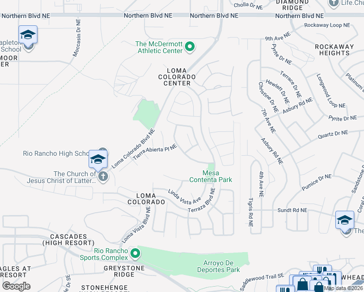 map of restaurants, bars, coffee shops, grocery stores, and more near 312 Valle Alto Drive Northeast in Rio Rancho
