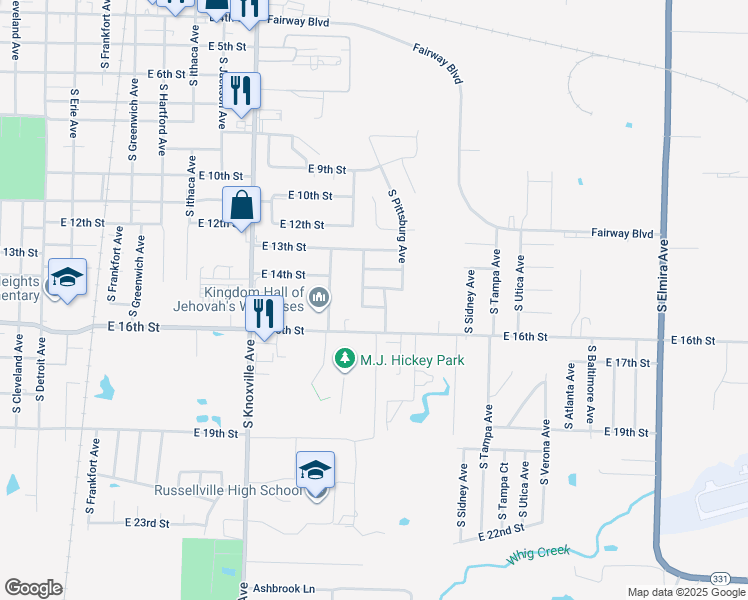 map of restaurants, bars, coffee shops, grocery stores, and more near 1523 East 15th Street in Russellville