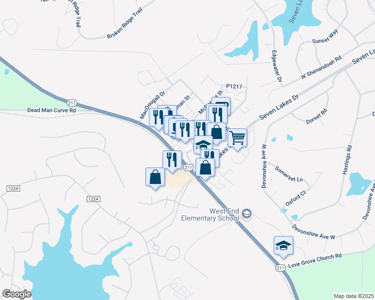 map of restaurants, bars, coffee shops, grocery stores, and more near 115 Grant Street in West End