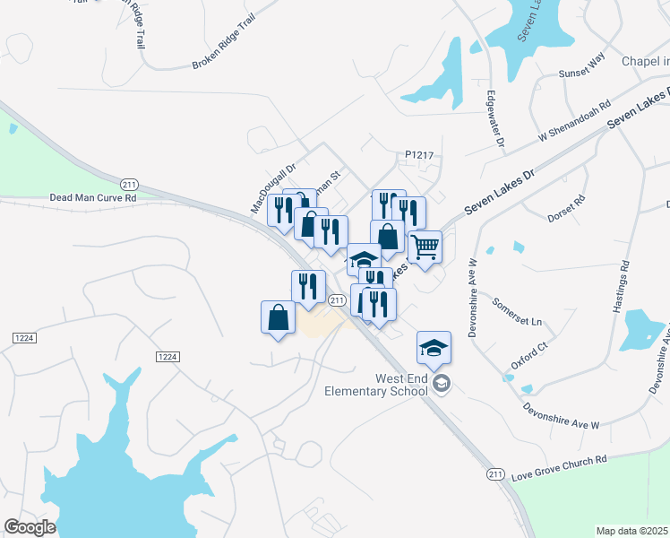 map of restaurants, bars, coffee shops, grocery stores, and more near 115 Grant Street in West End