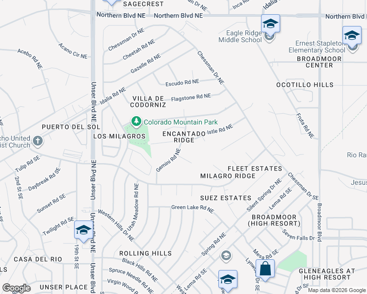 map of restaurants, bars, coffee shops, grocery stores, and more near 2328 Gemini Road Northeast in Rio Rancho