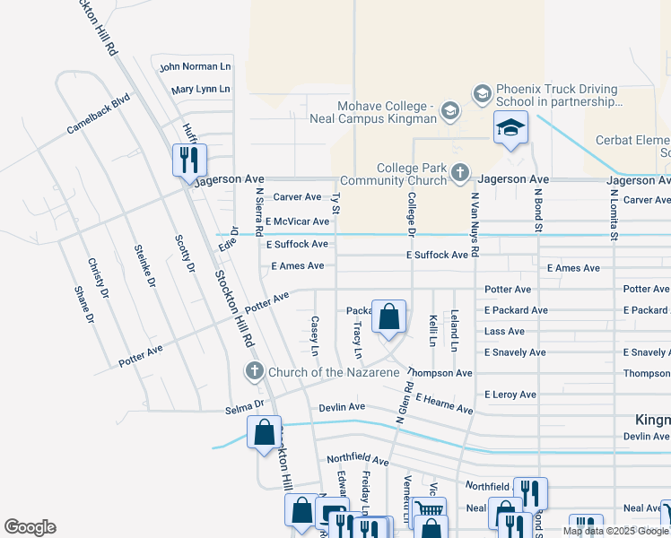 map of restaurants, bars, coffee shops, grocery stores, and more near 1387 Ames Ave in Kingman