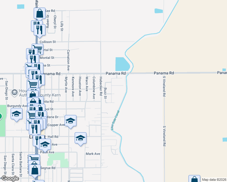 map of restaurants, bars, coffee shops, grocery stores, and more near 9905 Lenore Street in Lamont