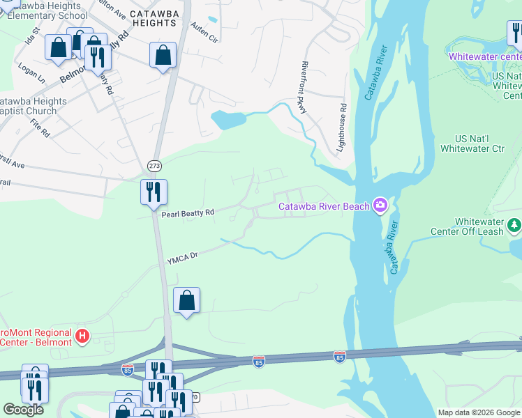 map of restaurants, bars, coffee shops, grocery stores, and more near 404 River Park Road in Belmont