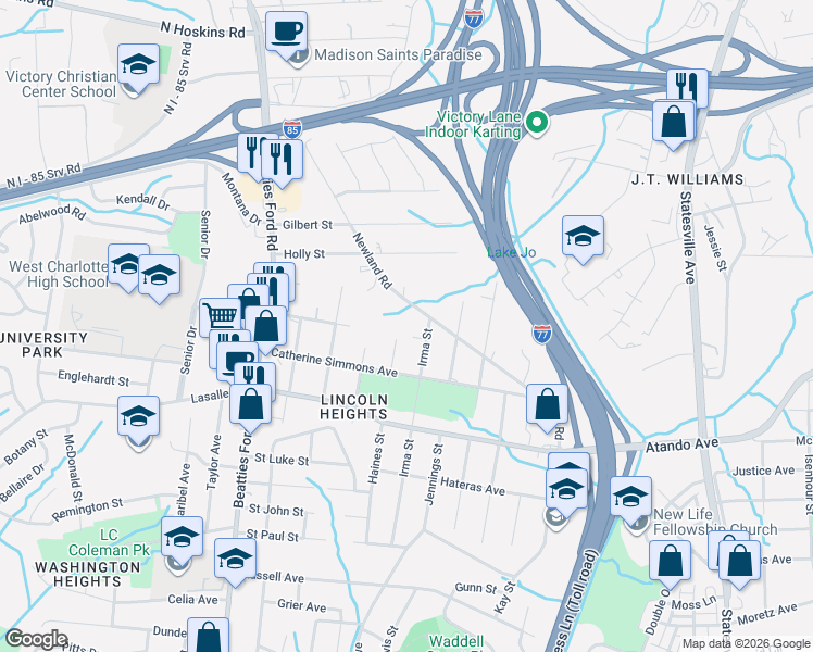 map of restaurants, bars, coffee shops, grocery stores, and more near 2300 Haines Street in Charlotte