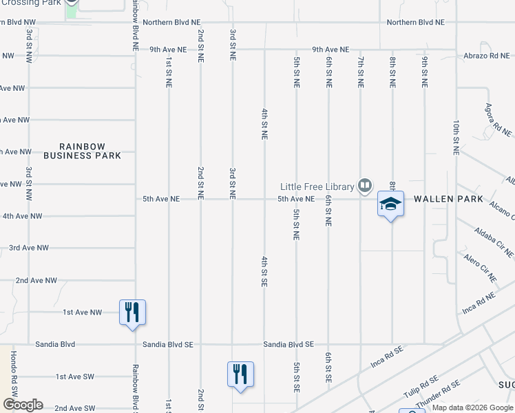 map of restaurants, bars, coffee shops, grocery stores, and more near 317 4th Street Northeast in Rio Rancho