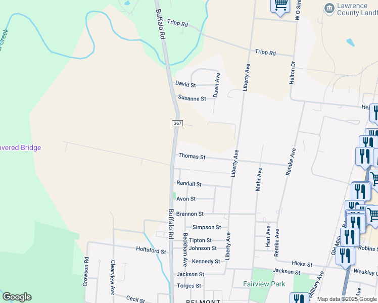 map of restaurants, bars, coffee shops, grocery stores, and more near 324 Thomas Street in Lawrenceburg