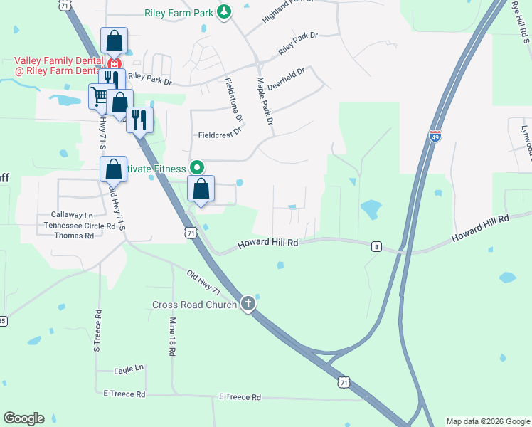 map of restaurants, bars, coffee shops, grocery stores, and more near 12608 Windy Acres Lane in Fort Smith