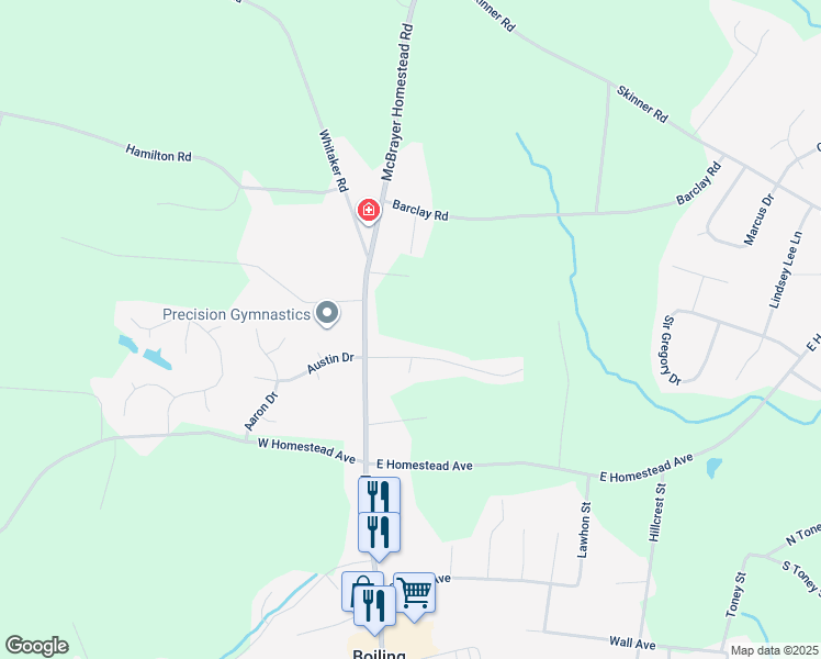 map of restaurants, bars, coffee shops, grocery stores, and more near 805 McBrayer Homestead Road in Shelby