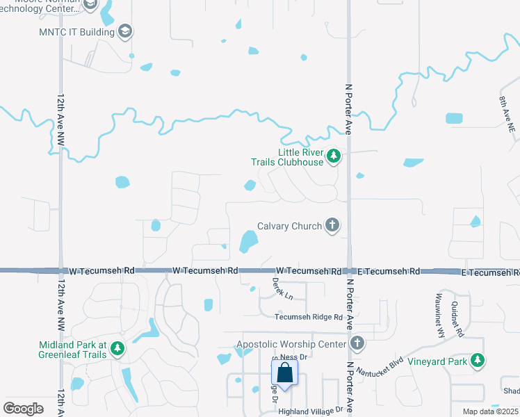 map of restaurants, bars, coffee shops, grocery stores, and more near 3715 Timberbrook Drive in Norman