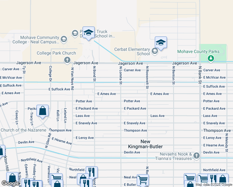 map of restaurants, bars, coffee shops, grocery stores, and more near 2355 Ames Avenue in Kingman