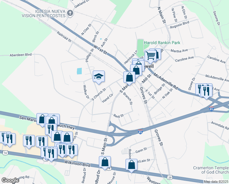 map of restaurants, bars, coffee shops, grocery stores, and more near in Lowell