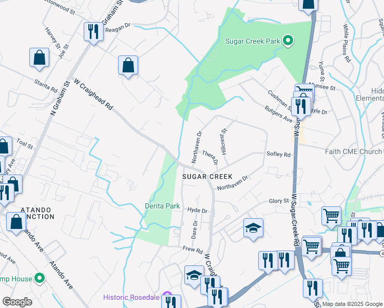 map of restaurants, bars, coffee shops, grocery stores, and more near 4808 Northaven Drive in Charlotte