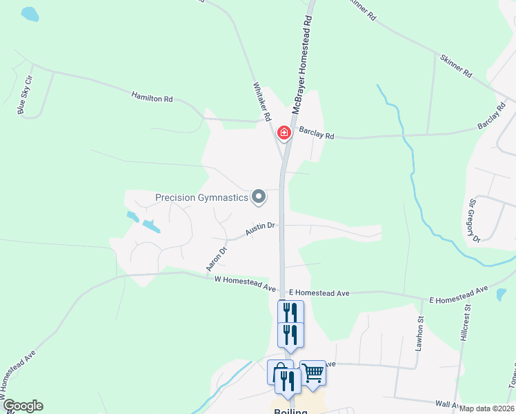 map of restaurants, bars, coffee shops, grocery stores, and more near 804 McBrayer Homestead Road in Shelby