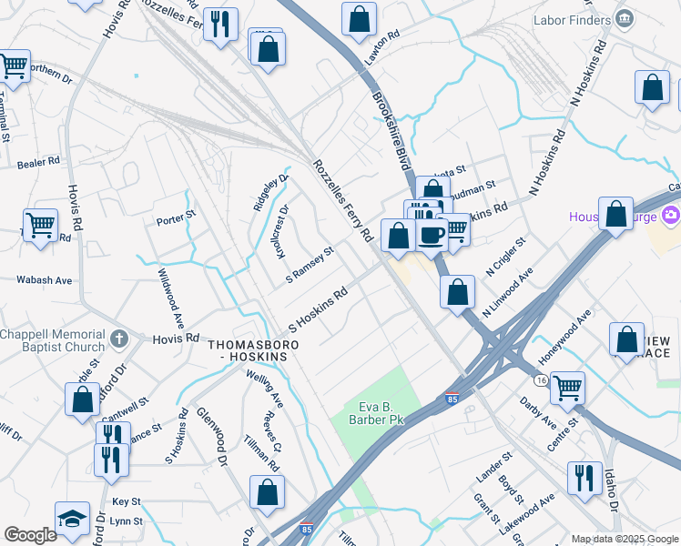 map of restaurants, bars, coffee shops, grocery stores, and more near 205 South Cloudman Street in Charlotte