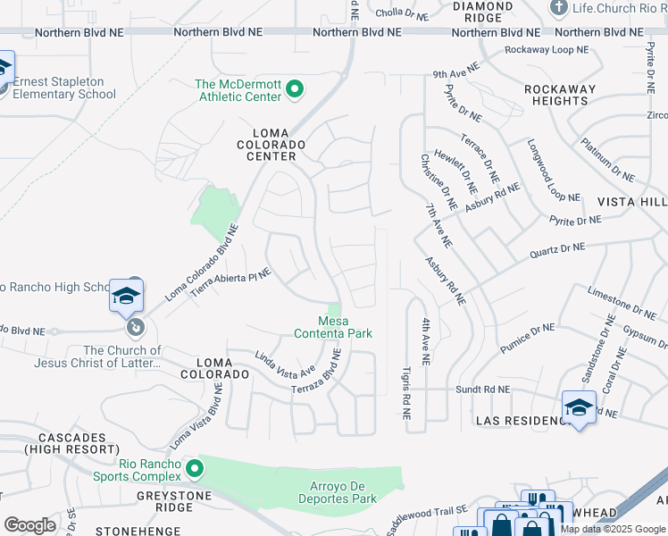 map of restaurants, bars, coffee shops, grocery stores, and more near 229 Loma Linda Loop Northeast in Rio Rancho