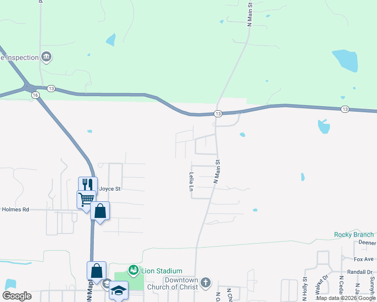 map of restaurants, bars, coffee shops, grocery stores, and more near 122 Autumn Cove in Searcy