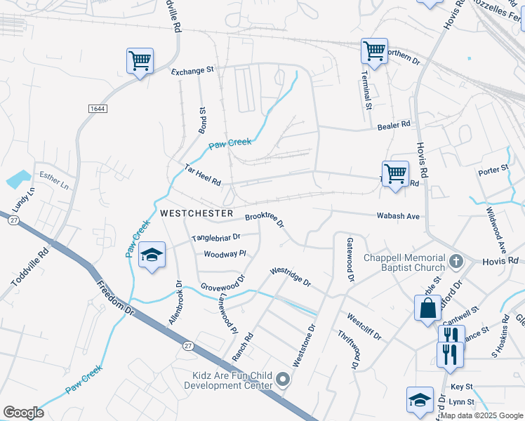 map of restaurants, bars, coffee shops, grocery stores, and more near 4664 Brooktree Drive in Charlotte