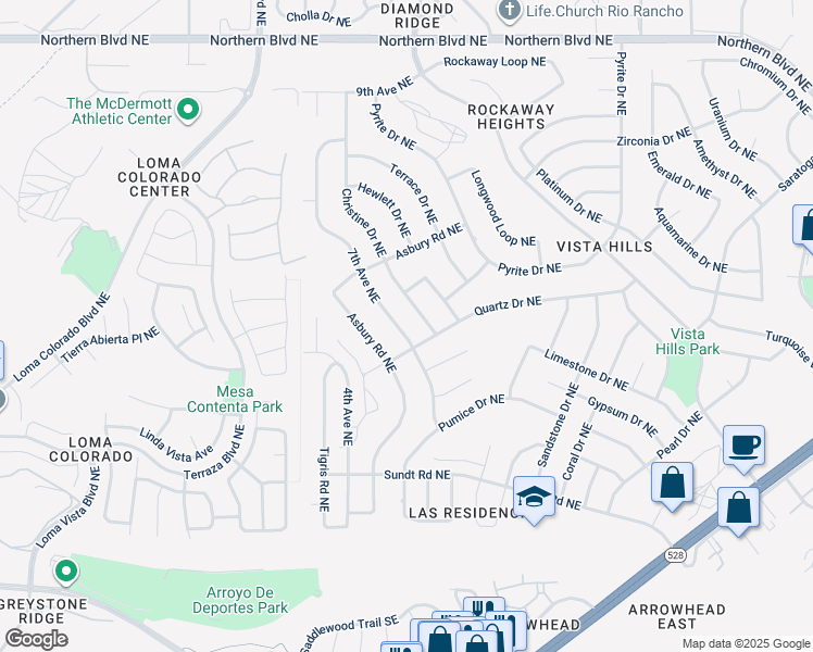 map of restaurants, bars, coffee shops, grocery stores, and more near 408 7th Avenue Northeast in Rio Rancho