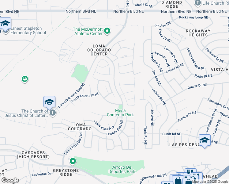 map of restaurants, bars, coffee shops, grocery stores, and more near 406 Palo Alto Drive Northeast in Rio Rancho