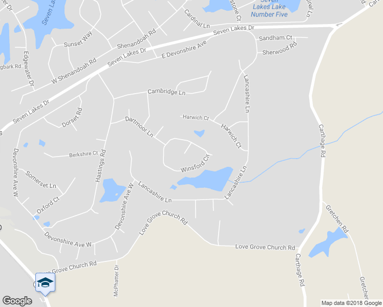map of restaurants, bars, coffee shops, grocery stores, and more near 101 Tunbridge Court in Seven Lakes