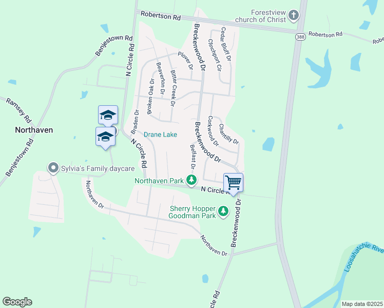 map of restaurants, bars, coffee shops, grocery stores, and more near 5095 Belfast Drive in Memphis