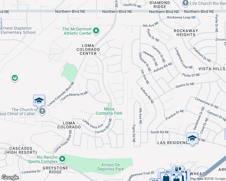 map of restaurants, bars, coffee shops, grocery stores, and more near 232 Loma Linda Loop Northeast in Rio Rancho