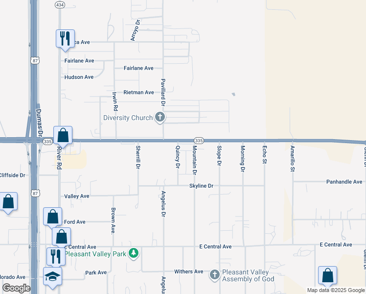 map of restaurants, bars, coffee shops, grocery stores, and more near 1202 Saint Francis Avenue in Amarillo