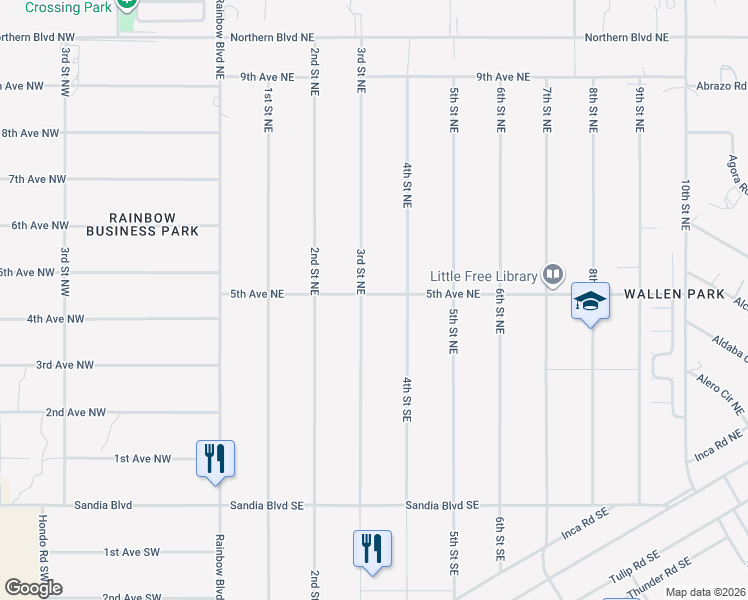 map of restaurants, bars, coffee shops, grocery stores, and more near 317 4th Street Northeast in Rio Rancho