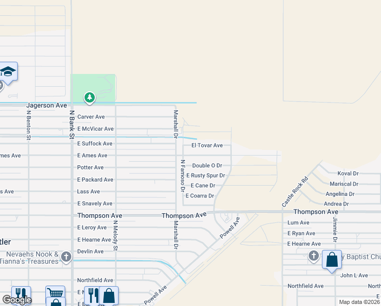 map of restaurants, bars, coffee shops, grocery stores, and more near 3277 East Ames Avenue in Kingman