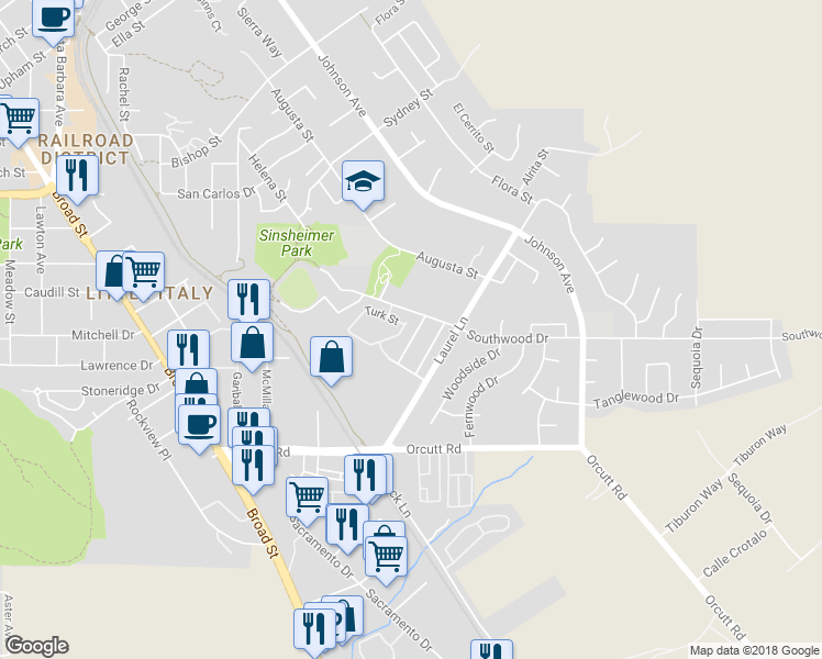 map of restaurants, bars, coffee shops, grocery stores, and more near 1192 Lexington Court in San Luis Obispo